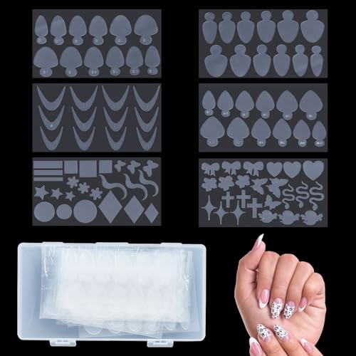 NICENEEDED 168 moule à Double Forme D'Ongle, Autocollants de Manucure Française en Silicone, Autocollants en Forme D'Ongles en Gel, pour Faux-Ongles en Acrylique, Extension D'Art des Ongles