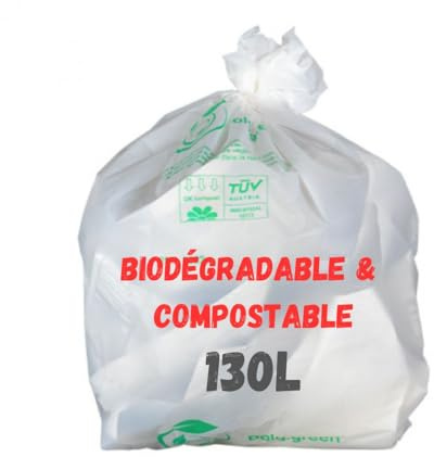 Bolsa de basura blanca biodegradable y compostable | Lote de 50 bolsas ecológicas responsables | Fabricación de materiales vegetales: almidón de maíz | resistente – impermeable | OK Compost EN12432