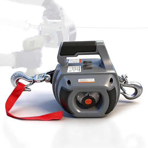 YATOINTO Portable Drill Winch 1000 LB Pulling Capacity with 40 Feet Alloy Steel Wire Rope, Hand Winch for Dragging(Gray)