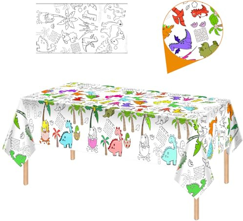 Färgduk för barn, 137 x 274 cm, dinosaurier tema, gigantisk pappersduk för födelsedagsfest dekor, gör-det-själv handmålad affisch