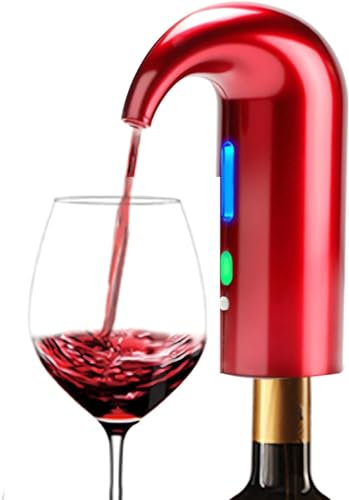 NK Décanteur de vin électrique, aérateur de vin automatique et portable, rechargeable par USB, avec tube en silicone et sac en tissu, filtre et bouton ON/OFF, batterie 1500 mAh, rouge