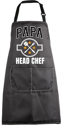 BNQL Papa Head Chef Apron for Grandpa Apron Fathers Day Gift for Papa Chef Cooking Aprons for Men Funny Kitchen BBQ Apron