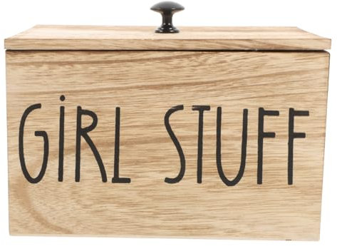 KOMBIUDA Feminine Products Organizer Wooden Pad Storage Box Bathroom Storage Container with Lid