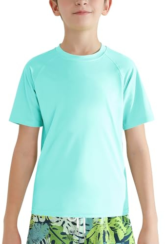 Valcatch Maillot de bain à manches courtes pour garçons et filles UPF 50+ - Séchage rapide - Pour la pêche, le surf, l'eau, la plage, la course à pied, l'entraînement, la gym, bleu fluo, 5-6 ans