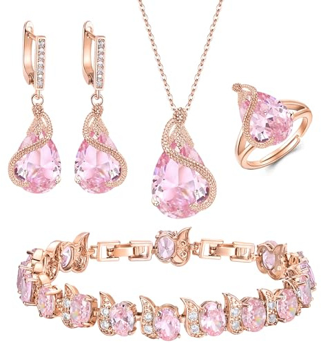 EVER FAITH 4 stycken droppar kubisk zirkonia smycken set glamour hänge halsband örhängen tennis armband och öppen ring för kvinnor bröllop fest, Kubisk zirkonia, Kubisk zirkonia