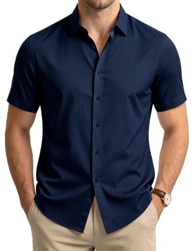 Casey Kevin Chemises pour Hommes Habillées Manches Courtes Chemise Casual Regular Fit Formal Business Chemise