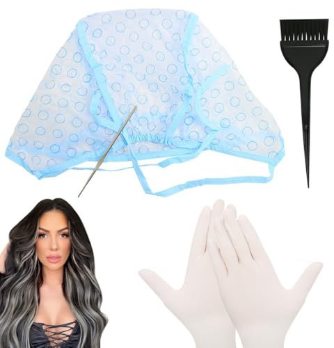 HABNI 5 Pezzi Cappello Evidenziatore Per Capelli,Cuffia Per Capelli Per Meches Colorazione Punte Completa Di Uncinetto Coloring Hair Hook Frosting Cap Per Meches Colorazione,Con Ganci In Plastica,Punt