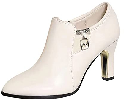 Botines mujer mujer botines primavera zapatos de tacón alto moda zapatos punta tacón fino cómodo, Blanco, 39 EU