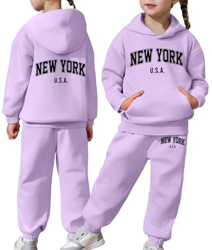 DFEK Tracksuit Full Set Boys Girls with Kangaroo Pocket On Hoodie and Joggers, Kids 2 Piece Sweatpants Bottom Jogging Pants Athletic Wear for School and Casual Activities Age (12-13 Years,Purple)