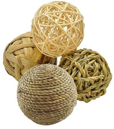 Bemonew pet Rattan Balls Pets Play Grass Ball Rattan Chew Toys Rabbit Straw Ball Fun Chewing Teething Toy for Rabbits Guinea Pigs Gerbils 4PCS