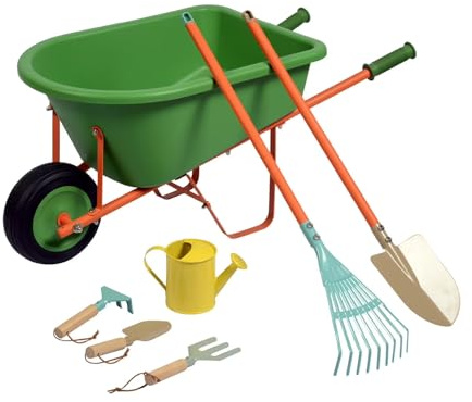 Member Marks Wheelbarrow Gardening Playset for Kids - 7-Piece Outdoor Learning Toy Set - Includes Wheelbarrow, Shovel, Rake, and Gardening Tools - Great for Sandbox and Backyard Play - Ages 3+