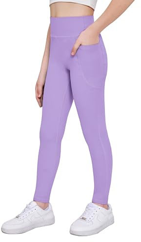 Arshiner Flickor leggings barn sportbyxor enkel hög midja tights byxor skola elastisk jogging träning yoga leggings för flickor med fickor 5-14 år