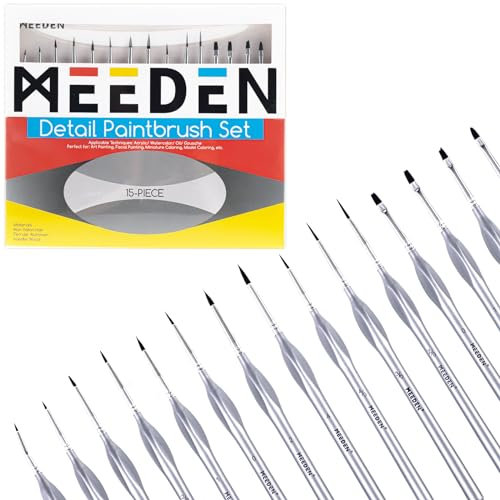 MEEDEN Miniature Paint Brush Set,15 Tiny Detail Paint Brush Set, Professional Fine Tip Paint Brush, Micro Detailing Paint Brushes for Acrylic Watercolor Oil Painting- Model Face Nail Craf