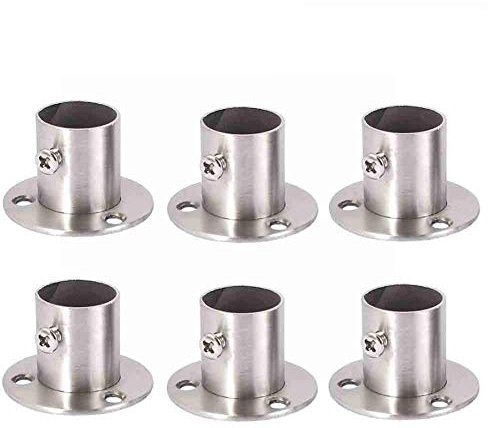 Gasea Stainless Steel Wardrobe Hanging Rail Rod End Support Bracket Flange Socket, 22mm Dia, Set of 6