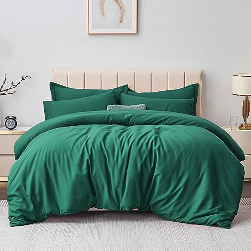 Aisbo Double Duvet Cover Set Green, Brushed Microfiber Bedding Set | 3Pcs Bedding Double Bed Set Green Duvet Cover with 2 Pillowcases 50x75cm, Soft Brushed Microfiber Quilt Cover, OEKO-TEX