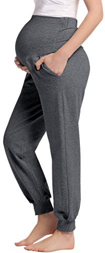 Pantaloni premaman da donna, lunghi, per gravidanza, adatti come pigiama o per lo yoga, grigio scuro, M