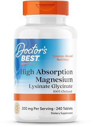 Doctor's Best, High Absorption Magnesium, 100% Chélaté avec TRAACS, avec Glycine et Lysine, 240 Comprimés végétaliens, Testés en Laboratoire, Sans Soja, Sans Gluten, sans OGM