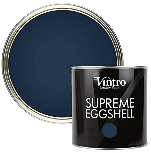 Vintro Paint | Blacky/Blue | Eggshell Paint | for Walls | Wood | Trim | Satin Furniture Paint | Interior & Exterior Use. (2.5 Litres, Nightfall - Blacky/Blue)