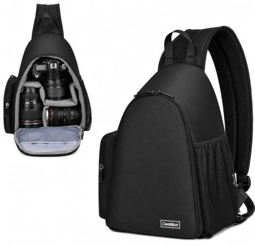 Cwatcun Camera Sling Bags for Photographers, Waterproof DSLR Camera Bag | Easy To Clean, Shockwaveproof, Anti-Theft Design, Compatible with Nikon Canon DSLR Mirrorless Eos r50 Camera, 1.0, Black