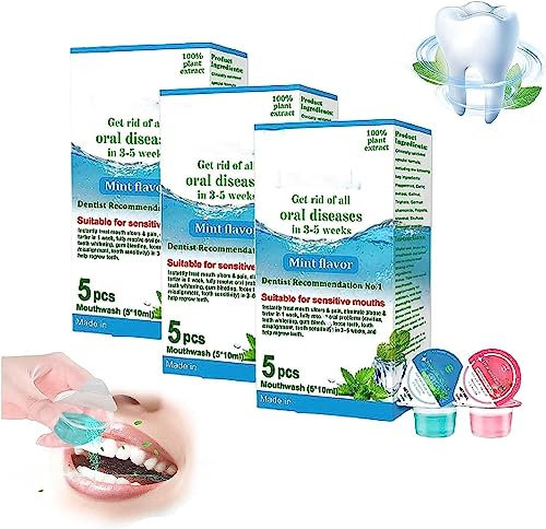 Qklovni 3 cajas de enjuague bucal Jelly Cup, natural, sin alcohol, blanqueamiento dental y eliminación de sarro, sabor a menta