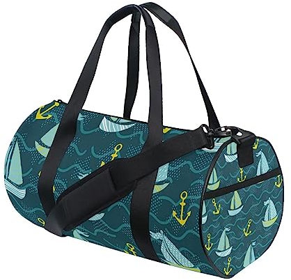 Grüner Segelboot Anker Sport Turnbeutel Damen Herren Reise Seesack Workout Taschen Übung Strand Yoga Wochenende Tanztasche, A035, L