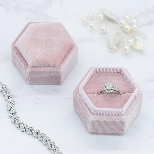 TRIXES Écrin à bague en velours rose – Boîte à bijoux élégante – Pour bague de fiançailles, demande en mariage, boîte cadeau – Présentoir avec intérieur en mousse