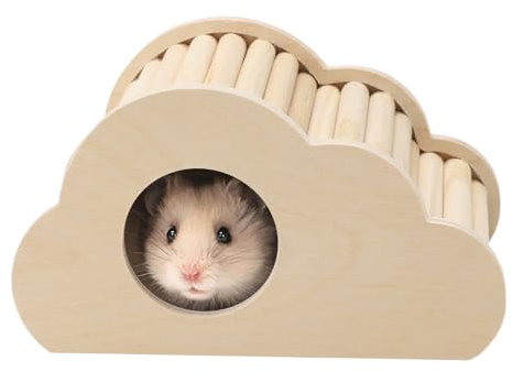 TNSLAND Hamsterhaus in Wolken-Form, Hamster Spielzeug aus Holz, Hamsterkäfig Holz mit Leiter, Hamster Zubehör für den Käfig, Hamster Haus für Kleine Haustiere, 16×11×9 cm