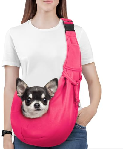 Pawaboo Small Dog Sling Carrier,for 3-10 lbs Pets, Rose Red | Reversible Hands Free,Safety Buckle,Storage Pocket,Machine Washable for Travel Outdoor Activities