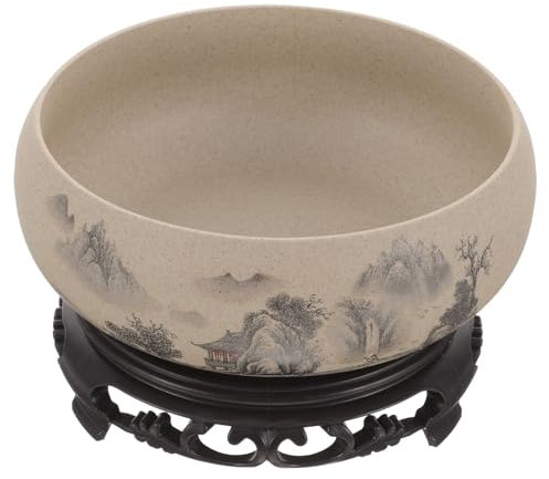 Yardwe 1 Set Ceramics Water Lily Bowl with Stand, Hydroponic Planter Pot Daffodil Bonsai Planter Narcissus Planting Bowl Succulent Pots for Garden Decoration