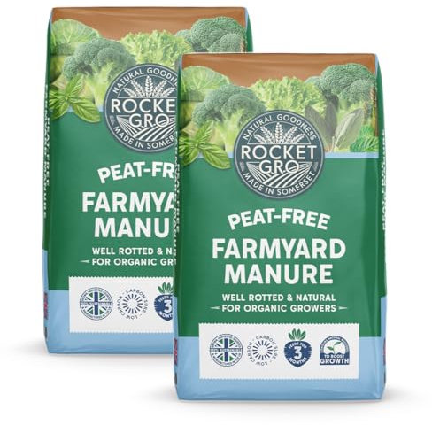RocketGro Peat-Free Farmyard Manure – 2 x 40L – Organic Soil Conditioner & Mulch, Nutrient-Rich, Well-Rotted Manure for Roses, Vegetables, Beds & Borders – Soil Structure & Enhances Plant Growth