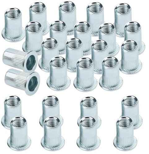 100 Piezas Tuerca de Remache M6, Tuercas Remachables de Rosca Cabeza Plana, Tuercas Remachables de Acero Inoxidable con Caja Transparente,Gama de Tuercas Remachables Métricas para Aluminio Hierro