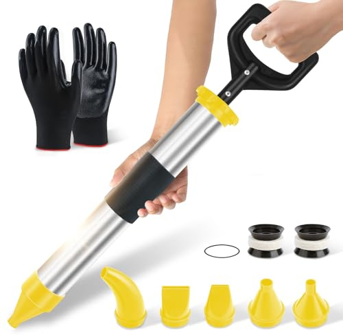BQHRJG Jeringa de mortero 5 en 1 – Prensa de mortero de acero inoxidable. Jeringa de hormigón para rellenar grietas. Pistola de juntas viene con un par de guantes (alfombrilla antideslizante)