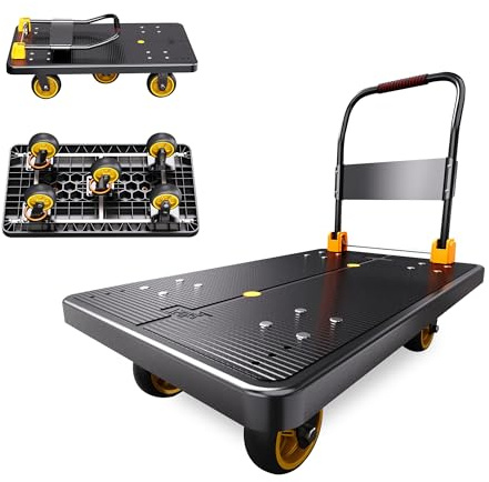 NiceyCare Foldable Heavy Duty Platform Truck Dolly - 800kg Capacity with 5 360° Swivel 13cm TPR Wheels, Honeycomb Frame Flatbed Hand Cart for Moving, Garage, Warehouse, Groceries