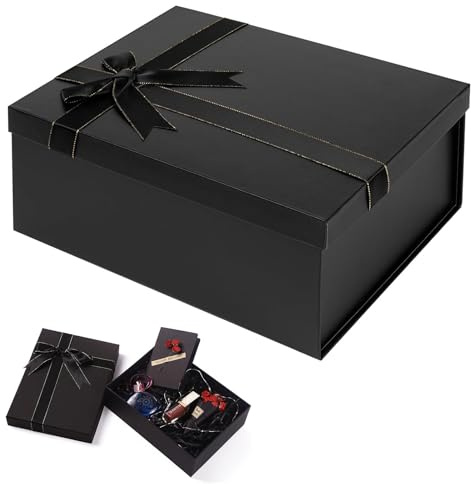Scatole di Regalo Magnetiche con Coperchi, Scatola Nera con Nastro e Accenti Dorati, Scatole Decorative per Confezioni Regalo, per San Valentino, Matrimoni, Compleanni, Anniversari