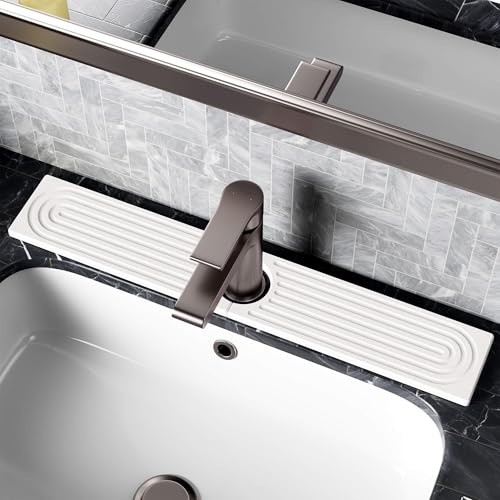 Stone Faucet Mat for Kitchen Sink, Diatomite Sink Protectors - Prevent Moisture Drying Stone Tray Fit Kitchen Counter & Bathroom Counter (White, 23.6 x 4)