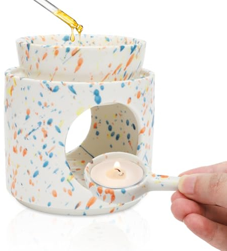 CEWROM Lámpara aromática con vela de té, lámpara aromática para aceites esenciales, difusor de aceite aromático y cera perfumada, cuenco extraíble, superficie acanalada, ayuda a dormir, relajación