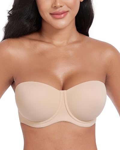 DotVol Women's Strapless Multiway Full Coverage Plus Size Bra(Beige,34FF)