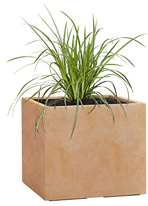 Pflanzwerk® Pot de Fleur Fibre de Verre Cube Terre Cuite 23x23x23cm *Jardinière antigel* *Protection UV* *Qualité européenne*