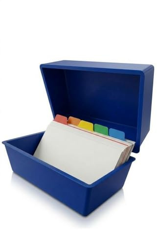 Indigo® 8x5 Blue Index Card Box with A-Z Mylar-Coated Guide Cards – Durable Filing Storage Box for Office, Home & School Use