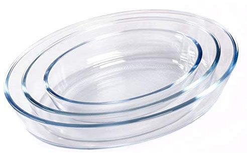 Thulos Bandejas de Vidrio/Set de 3 bandejas de Vidrio ovaladas para Horno, 0.7L, 1.6L y 2.4L TH-KA020.