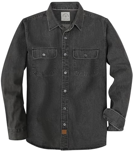 Dubinik® jeansskjorta för män, långärmad jeansskjorta för män, normal passform, fritidsskjorta för män, normal passform, arbetsskjorta, Mörkgrå, M