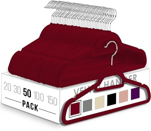Utopia Home - Antirutsch-Kleiderbügel aus Samt - rutschfeste und strapazierfähige Kleiderbügel aus Samt mit Krawattenhalter - Stark genug, Jacken und Pullover zu halten (Burgund, 50er-Pack)