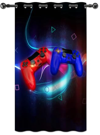 YONGFOTO Tenda Gamer Cameretta Ragazzo Controller Fluorescente videogiochi Oscuranti Cortina Gaming per Camera Bambini con Occhielli 1 Pannello 132 x 214 cm