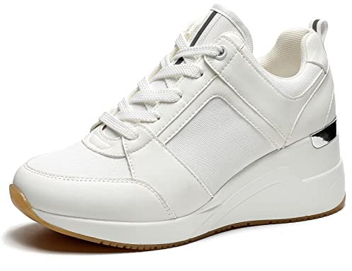 Cestfini Damen Keilsneaker, Keilabsatz Sneaker, Plateau Schnürschuhe, Casual Wedges Turnschuhe für Alltagskleidung