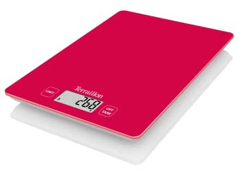 TERRAILLON - T3 RED- Balance de cuisine électronique, Capacité 3 kg, Tare, Conversions Liquides, Ultra-Fine et compacte, Ecran LCD, Auto ON, Rouge