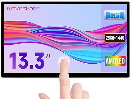 Waveshare 13.3inch 2K HDMI AMOLED Capacitive Touchscreen, 2560x1440 Pixel, with Hi-Fi Speaker, Up to 10-point Touch, compatible with Raspberry Pi 4B&CM4/Jetson Nano/Tinker Board/Windows 11/10/8.1/8/7