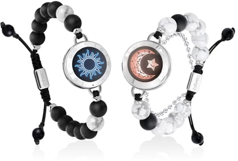 Totwoo Pararmband, pargåvor, partnerarmband med beröring, present för långdistansförhållande, kärleksgåvor, vibration och lyser upp, bluetooth-parning, smycken, sol och måne, 11.0 centimeters