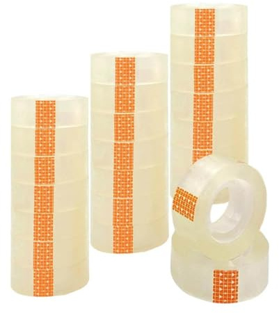 KROWN - Cinta Adhesiva, Celo Transparente 12/24 / 24 Uds. Para escuela, Cinta de Celofan, Suministros de Oficina, Cintas Papelería, Fixo, Pack Ahorro / 18mm x 35m (24 Rollos)