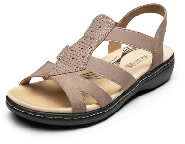 DREAM PAIRS Women's Comfortable Arch Support Dressy Flat Sandals Elastic Open Toe Walking Shoes for Summer,Size 7,Taupe,SDFS2420W