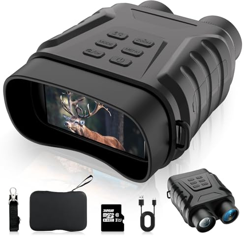 Nattvisionsglasögon, 4K infraröd nattvisionskikare för vuxna, 3 tum stor skärm, 8 x digital zoom, kraftfull fokuserbar IR-ljus, 32 GB kort för att spara foton och videor för camping, jakt och säkerhet